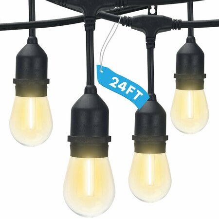 LUXRITE 24FT LED Outdoor String Lights Commercial Grade Waterproof 12 Edison S14 Bulbs IP65 Hanging Lights LR40030-1PK